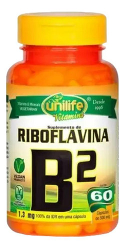Vitamina B2 Riboflavina Vegana 60 Cápsulas De 500mg