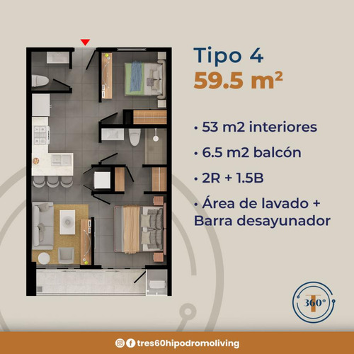 360 Hipódromo - Torre D, Modelo 4 (53m2)