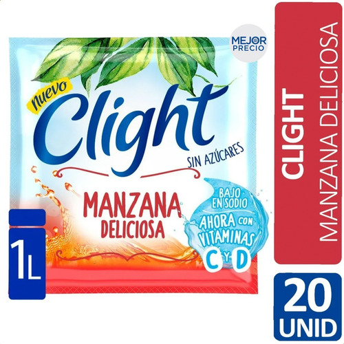 Imagen 1 de 5 de Jugo En Polvo Clight Manzana Deliciosa Vitaminas C + D X20