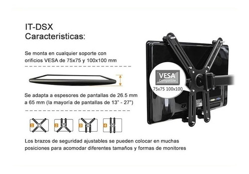 Imagen 7 de 10 de Adaptador Soporte Monitor Sin Vesa 13-27 Tv-led-lcd Gaming