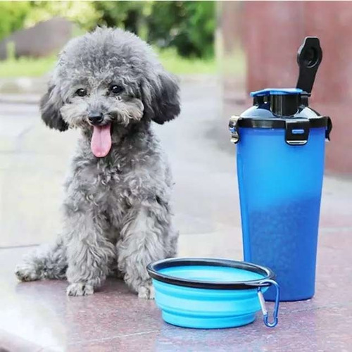 Vaso Para Croquetas Y Agua Mascotas Con Tazon Plegable Color Azul