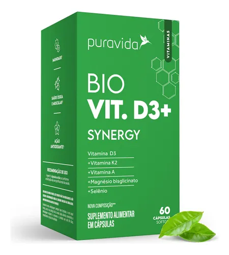 Vitamina D3 Synergy 60 Capsulas Puravida Imunidade