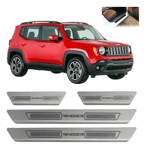 Kit Soleira Porta Aço Inox Escovado Jeep Renegade Todos Anos