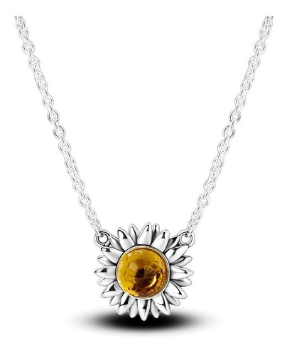 Collar Cadena Mujer Dije Girasol Con Cristal En Plata 925