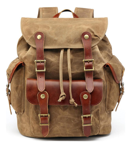 Mochila De Couro De Lona Encerada Huachen Para Homens ' Bols