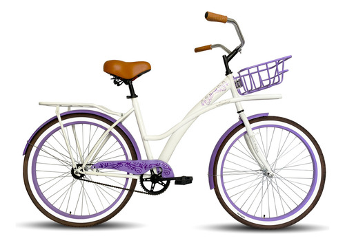 Bicicleta Urbana Aruba Canasta Salpicadera Portabulto Rod 24 Color Blanco/morado