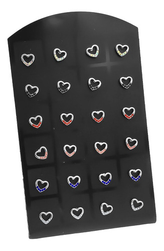 Blister X12 Pares Aros Corazones C/ 5 Strass Colores C:8284