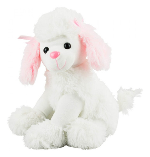 Cachorro Poodle Em Pelúcia Branco Com Detalhes Rosa 20 Cm Cor Branco e Rosa
