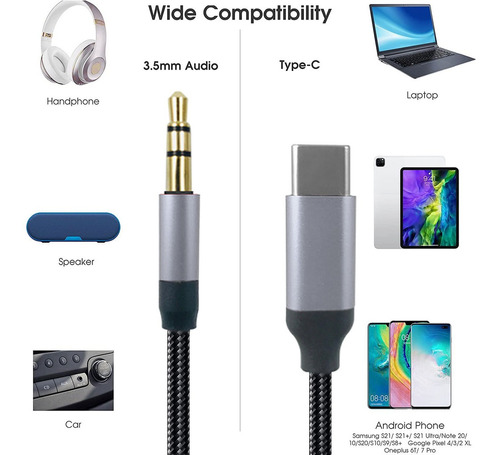 Cable auxiliar celular tipo C P2 de 3.5 mm para Xiaomi Samsung