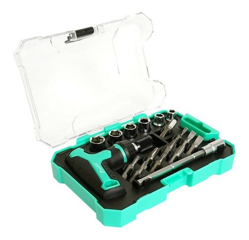 Imagen 4 de 8 de Kit Set Destornillador Tubo Tipo T Proskit Sd-2320m Ratchet Con Estuche