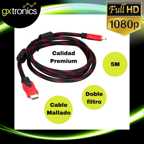Imagen 9 de 9 de Hdmi Cable 5 Metros Doble Filtro 1.4 3d 4k Mallado Premium