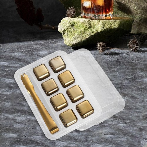 Cubitos De Hielo De Acero Inoxidable, Rocas 8 Oro Con Clip