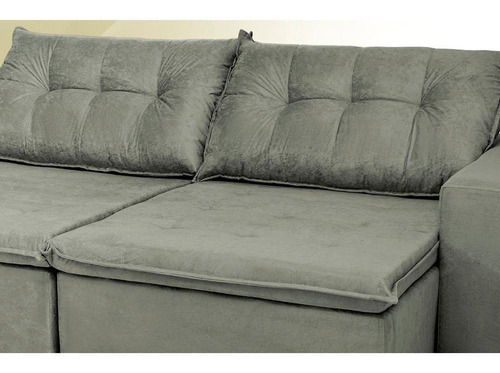 Sofá Austrália 2,12 Mts Retrátil, Reclinável Com Molas e Pillow no Assento Tecido Suede Cinza - Cama InBox