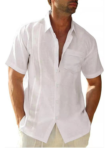 Camisa Tipo Cárdigan Para Hombre, Color Liso, Algodón Y Lino