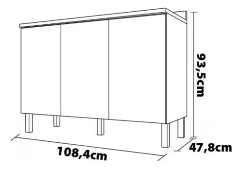 Balcão Triplo Veneza 3 Portas E 1 Prateleira 108,4cm Bartira Cor
