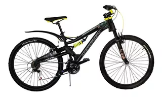 Mountain bike Mercurio Doble Suspensión Kaizer DH 2020 R26 21v frenos v-brakes color negro/amarillo con pie de apoyo