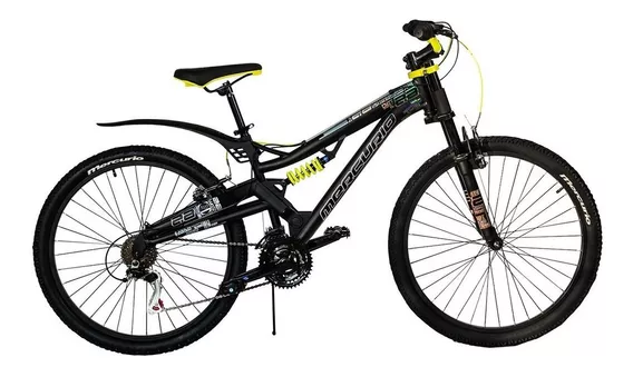 Mountain bike Mercurio Doble Suspensión Kaizer DH  2020 R26 21v frenos v-brakes color negro/amarillo con pie de apoyo