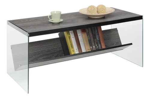 Mesa Auxiliar Gris Desgastado Con Vidrio 76 Cm