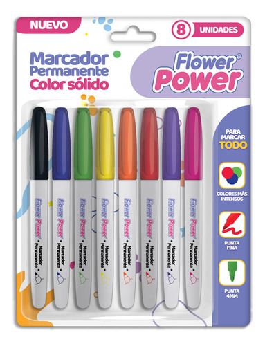 Marcadores Permanentes Flower Power Colores Sólidos X 8