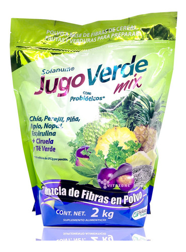 Imagen 5 de 9 de Jugo Verde Mix Fibra Para Mezclar En Polvo 2 Kg Solanum