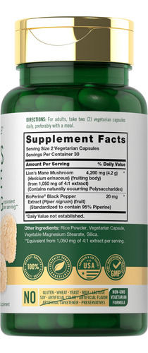 Suplemento Carlyle Lions Mane Capsules 4200 Mg 60 Unidades
