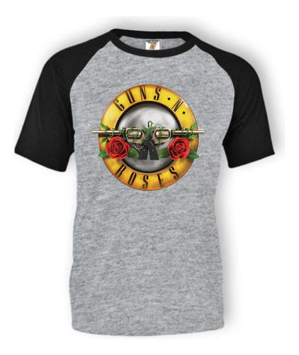 Remera Gris Ranglan Sublimada Personalizada Guns N Roses