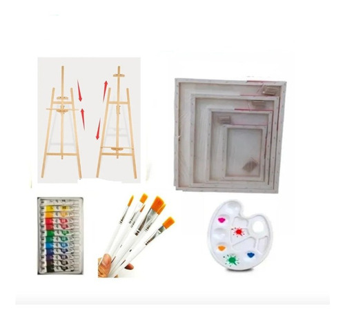 Set De Pintura Arte Acrílico Kit Pintar Atril 120 Bastidor4