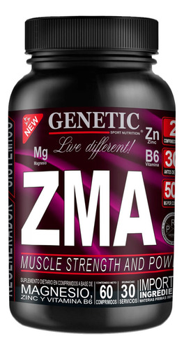 Zma Genetic Zinc Magnesio Energía Súper Crecimiento Muscular Sabor Neutro