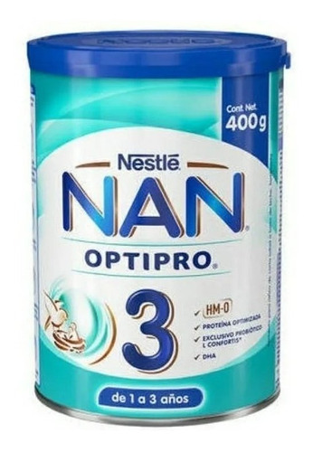 Leche de fórmula en polvo sin TACC Nestlé Nan Optimal pro 3 en lata de 1 de 400g - 1  a 3 años