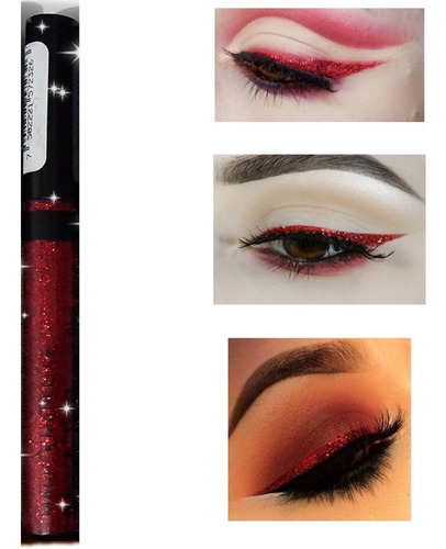 Delineadores De Colores Glitter, Brillos Tonos Magic Mabelle Color Rojo Efecto Glitter