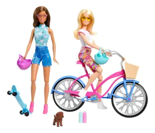 Set De Juego Día De Paseo En Bicicleta Con Accesorios Barbie Color Rosa
