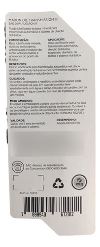 Óleo Maxon Oil Transmission Atf Dexron Iii 1l