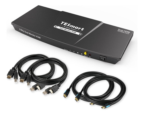 Tesmart Kvm Switch 2 Monitores 2 Computadoras, Hdmi 2 Puerto