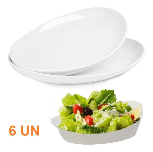 6 Travessa Oval Em Melamina 18cm P/ Saladas E Finger Foods