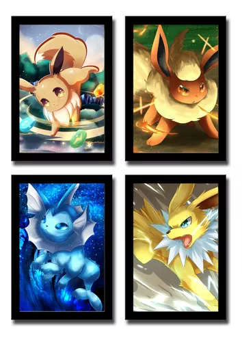 Quadro decorativo com moldura e vidro anime Pokémon Eevee Vaporeon