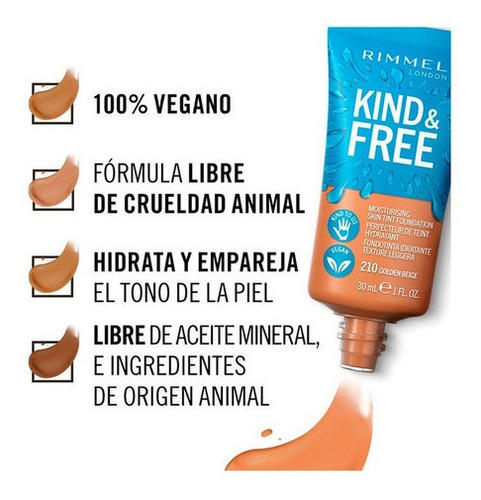 Imagen 6 de 7 de Base De Maquillaje Rimmel Hidratante Kind & Free Apto Vegano