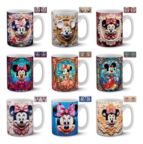 Plantillas Sublimar Tazas Minie Mouse 3d Y Vitrales +previas