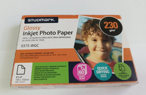 Papel Fotográfico Brillante 230 G, 4  X 6 , 60hojas Studmark