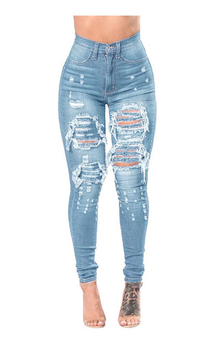 Jeans Rasgados Mujer Jeans Ajustados Elásticos Cintura Alta