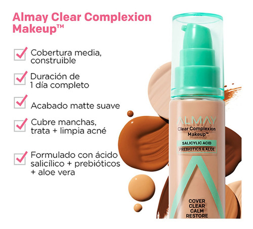 Base De Maquillaje Almay Clear Complexion Make Up Tono True Beige 30ml 700 Beige
