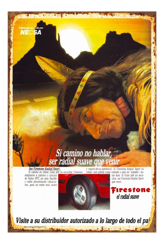 1 Cartel Metalico Publicidad Retro Firestone Indio  40x28 Cm