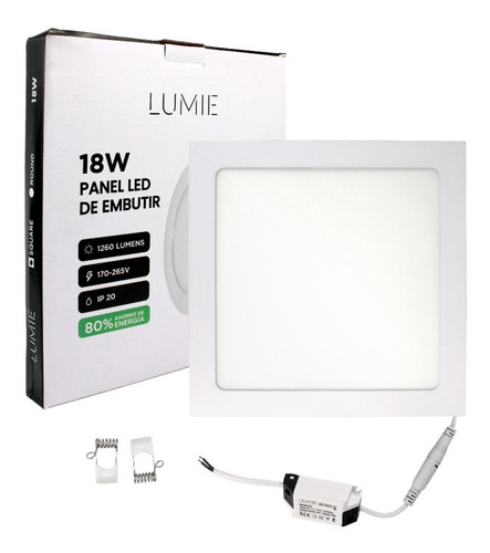 Imagen 2 de 6 de Plafon Led 18w Techo Embutir Cuadrado Lampara
