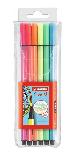 Marcador Stabilo Pen 68 Neon Set 6 Colores Fluo