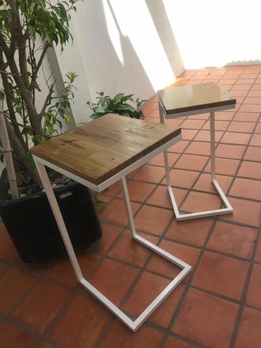 Mesa Arrime Doble Nido Encastrable Hierro Auxiliar Madera