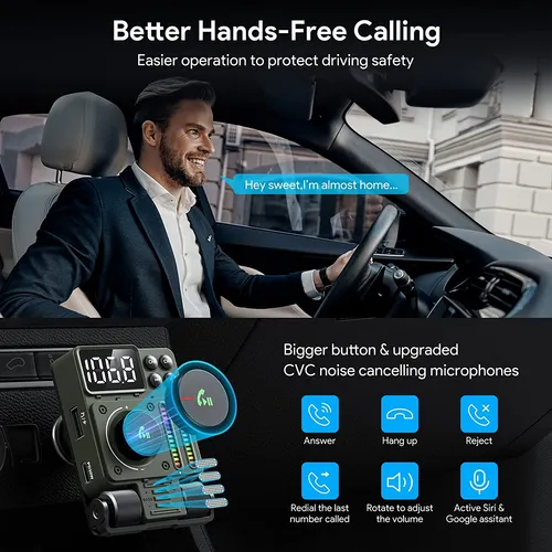 Transmisor Fm Bluetooth 5.3 Para Automóvil Con Carga Rápida