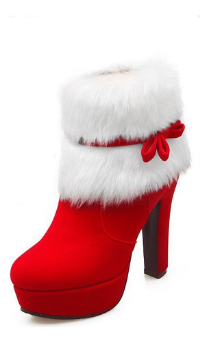 Botas Navideñas Mujer Ante Rojo Tacón Bloque