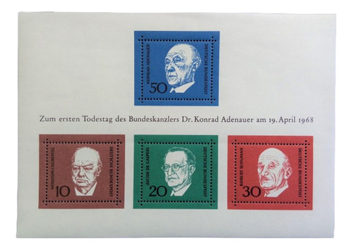 Alemania, Bloque Mi 4 Dr K. Adenauer 1968 Mint L15302