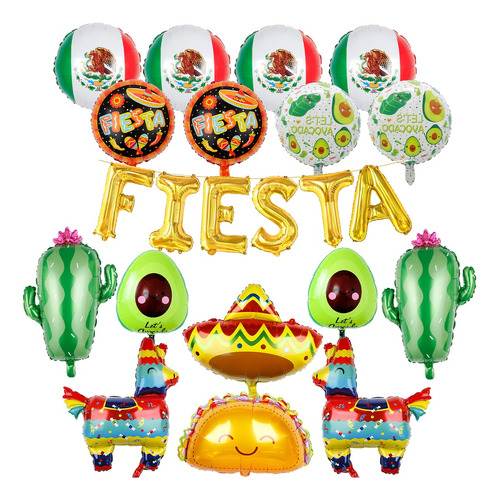 22 Pcs Globos Fiesta Mexicana Decoracion De Cactus Y Tacos