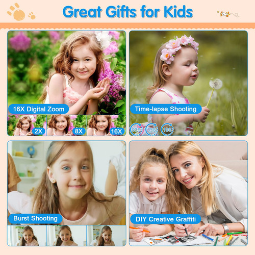 Cámara De Impresión Instantánea Prograce Kids 1080p Hd Con T