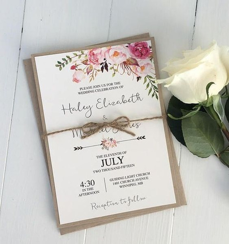 Tarjeta De Invitación Con Sobre Kraft Boda 15 Cumpleaños